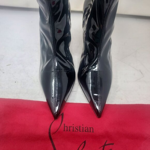 Christian Louboutin Marvel Black Patent Sock Heel Bejeweled Cosmic Ankle Boot - Picture 8 of 13